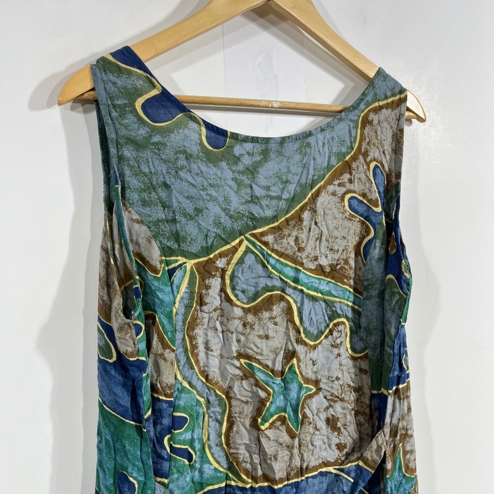 Magic 90s Vintage Resort Boho Abstract Batik Button Front Maxi Dress Women Large - Picture 4 of 8